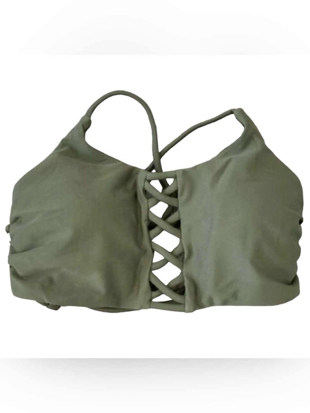 NEW EXPRESS OLIVE GREEN LACE UP CRISSCROSS STRAPPY BIKINI SWIMSUIT TOP SIZE XS
